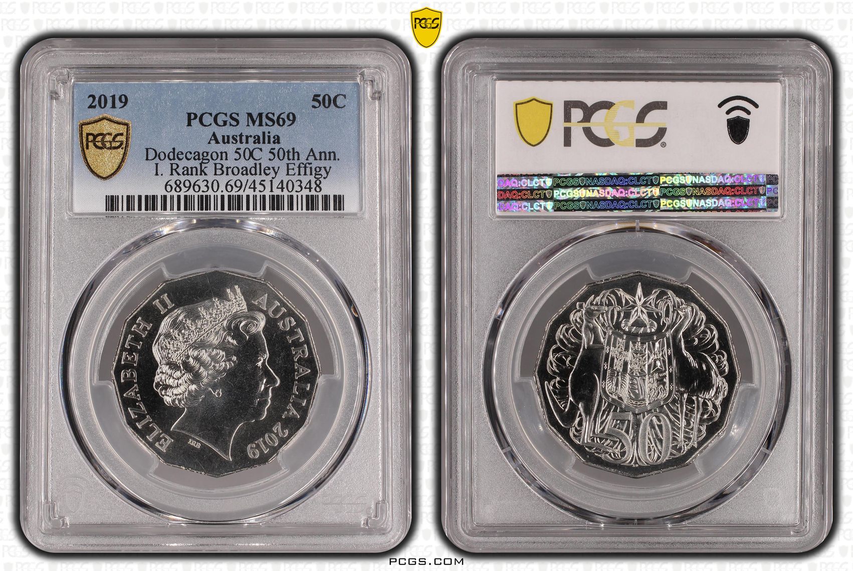 2019 Australia Fifty Cent, 50c Dodecagon 50C 50th Ann. I. Rank Broadley Effigy PCGS - MS69 POP 18/0 -348