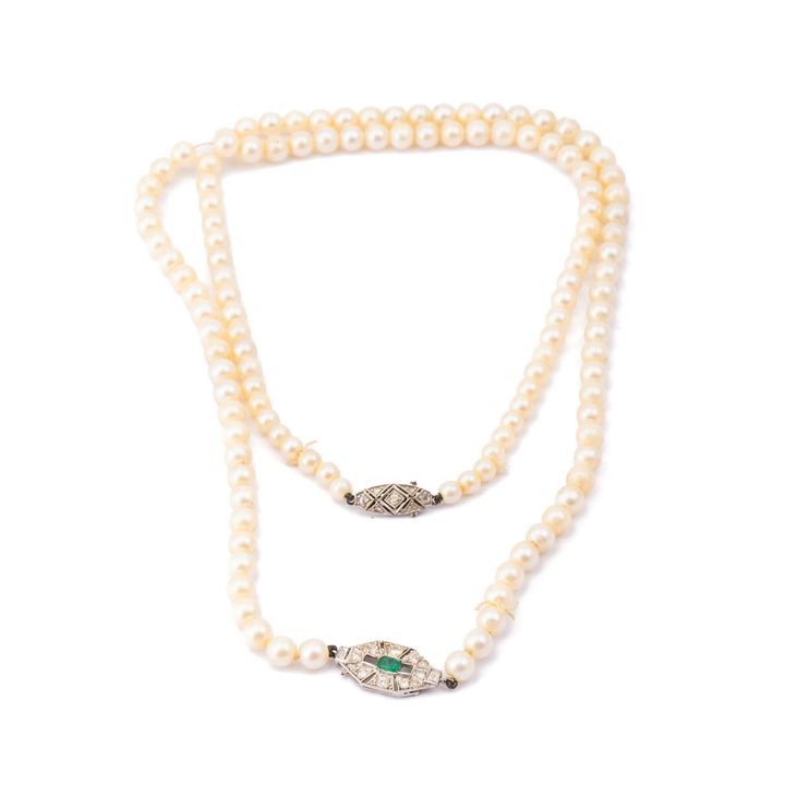 Pearl Strand Diamond & Emerald Clasp,