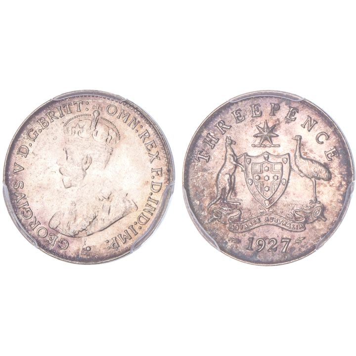 George V, Threepence, 1927, PCGS MS 64