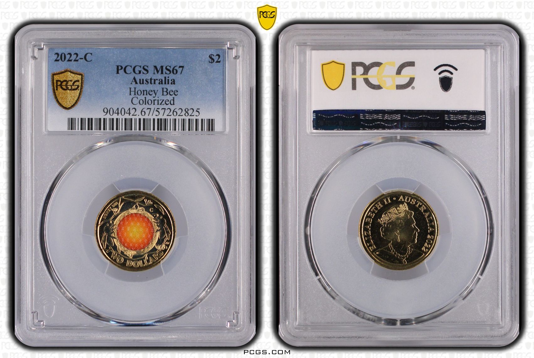 Honey Bee Colourised, Two Dollar, 2022-C, PCGS MS67