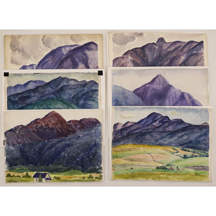 6pc Arthur Runquist ''Blue Mountains'' Watercolors 11''x15'' Approx.