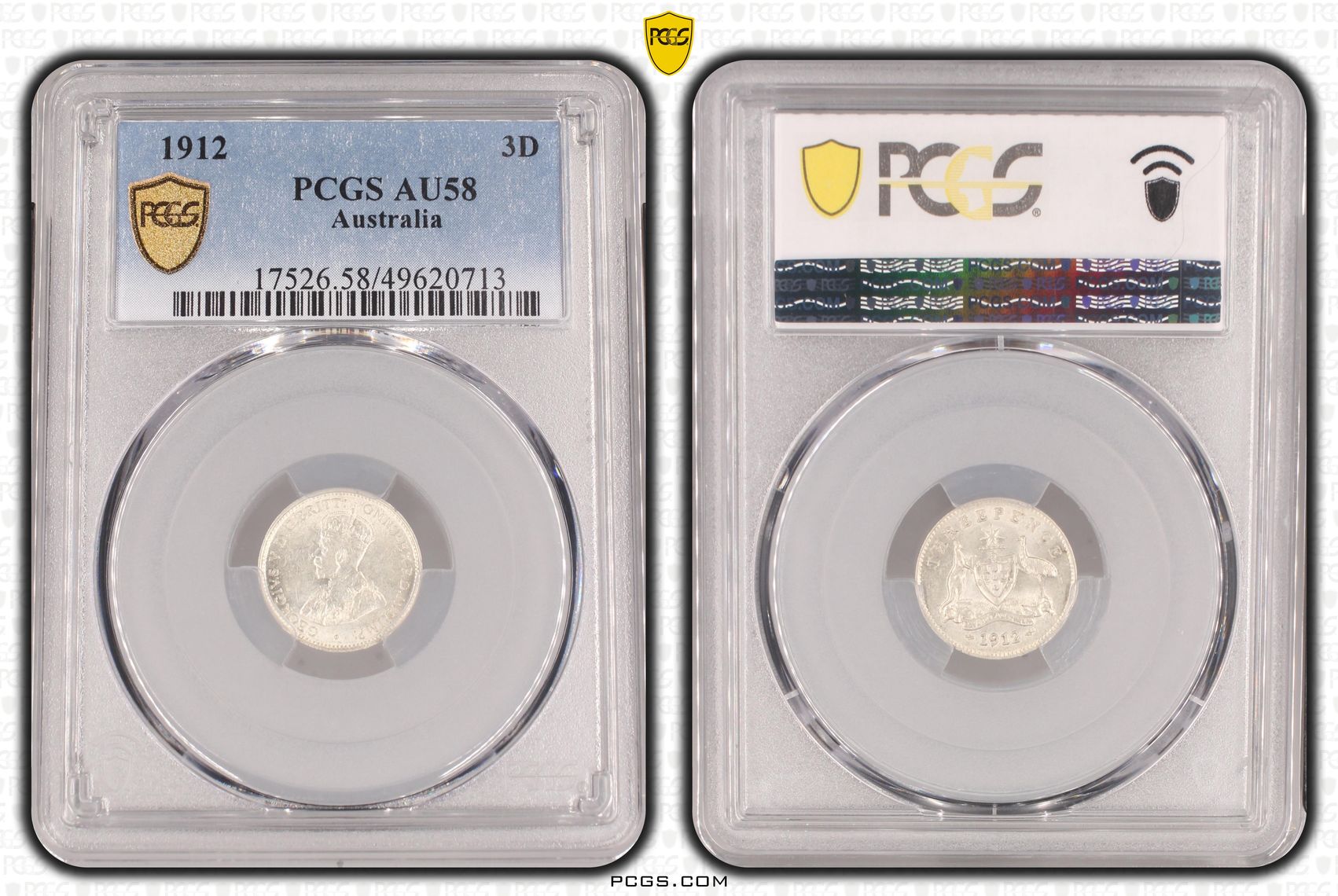 George V, Threepence, 1912, PCGS AU58