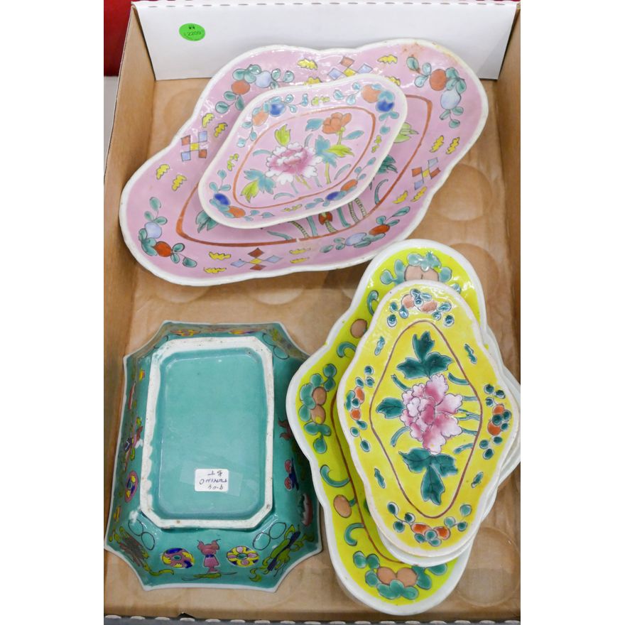 Box 7pc Old Chinese Porcelain Oval Bowls