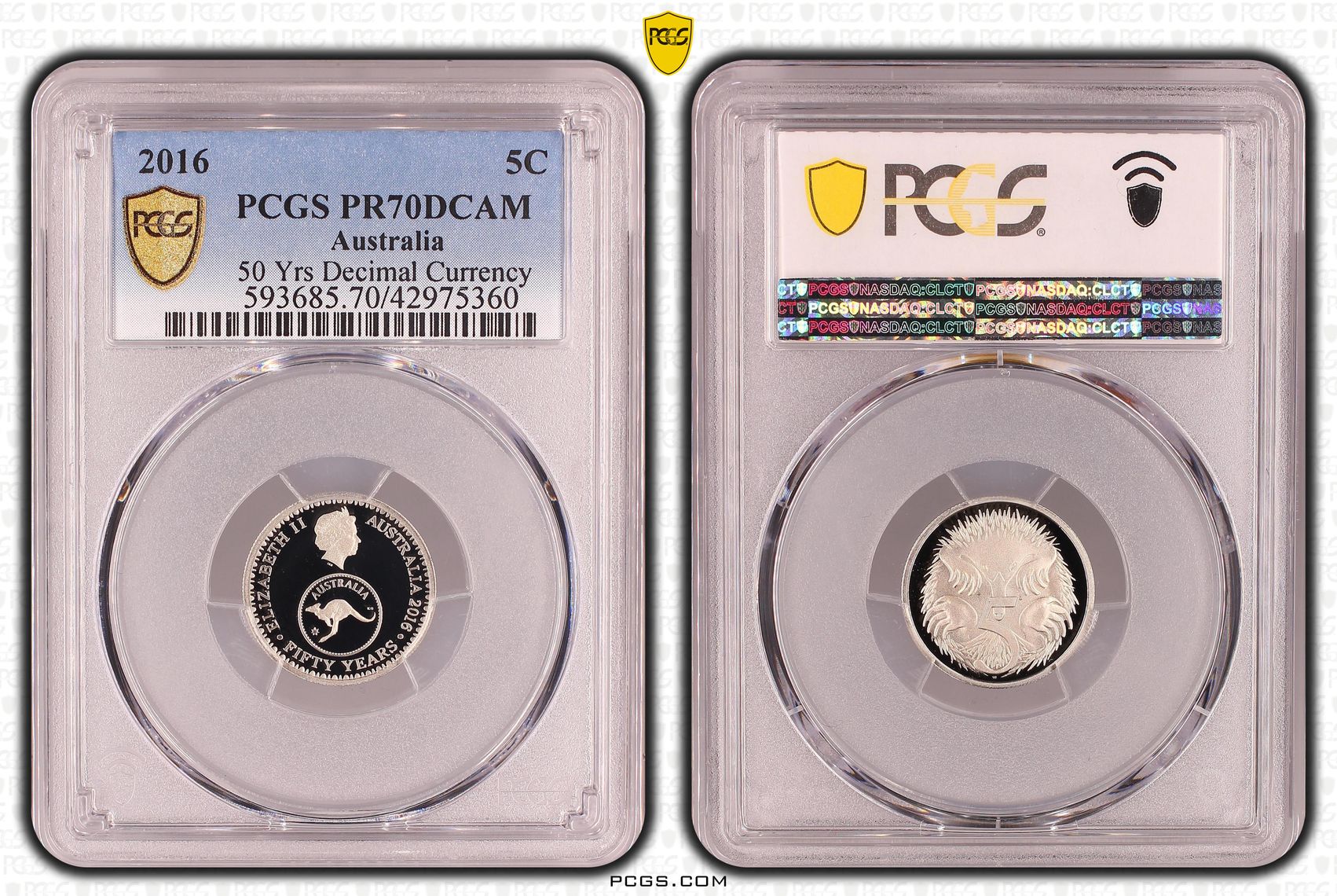 2016 Australian Five Cent, 5c Proof 50 Yrs Decimal Currency PCGS - PR70DCAM POP 119/0 -360