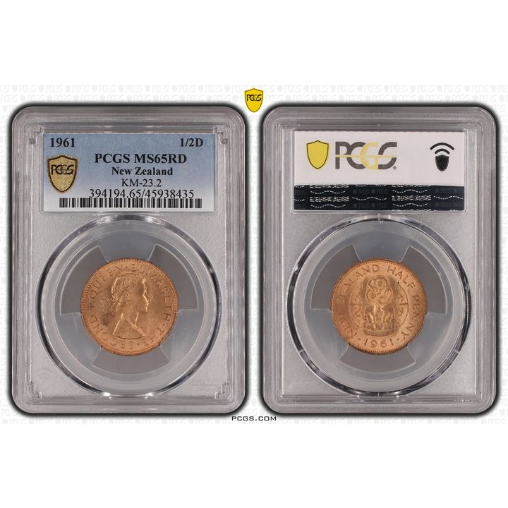 1961 New Zealand Half Penny KM-23.2 PCGS - MS65RD POP 5/0 -435