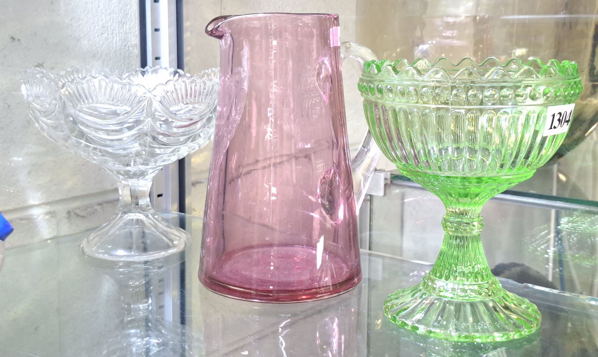 Cranberry, Green And Clear Glass