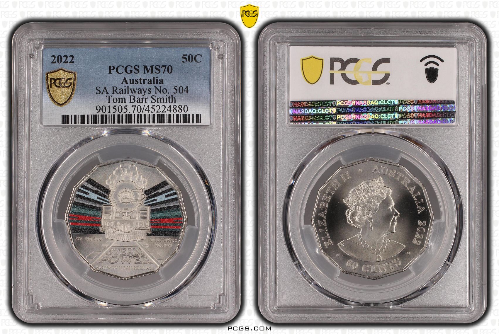 2022 Australia Fifty Cent, 50c SA Railways No. 504 PCGS - MS70 POP 5/0 -880