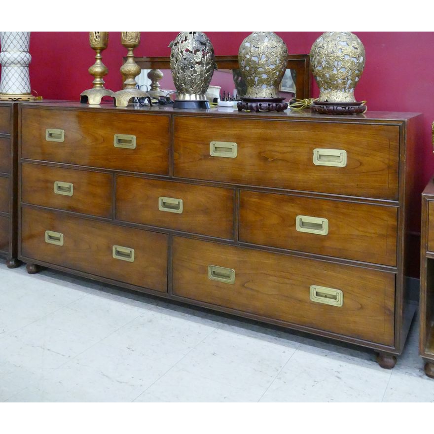 5pc Baker Midcentury Walnut Campaign Style Dresser Set