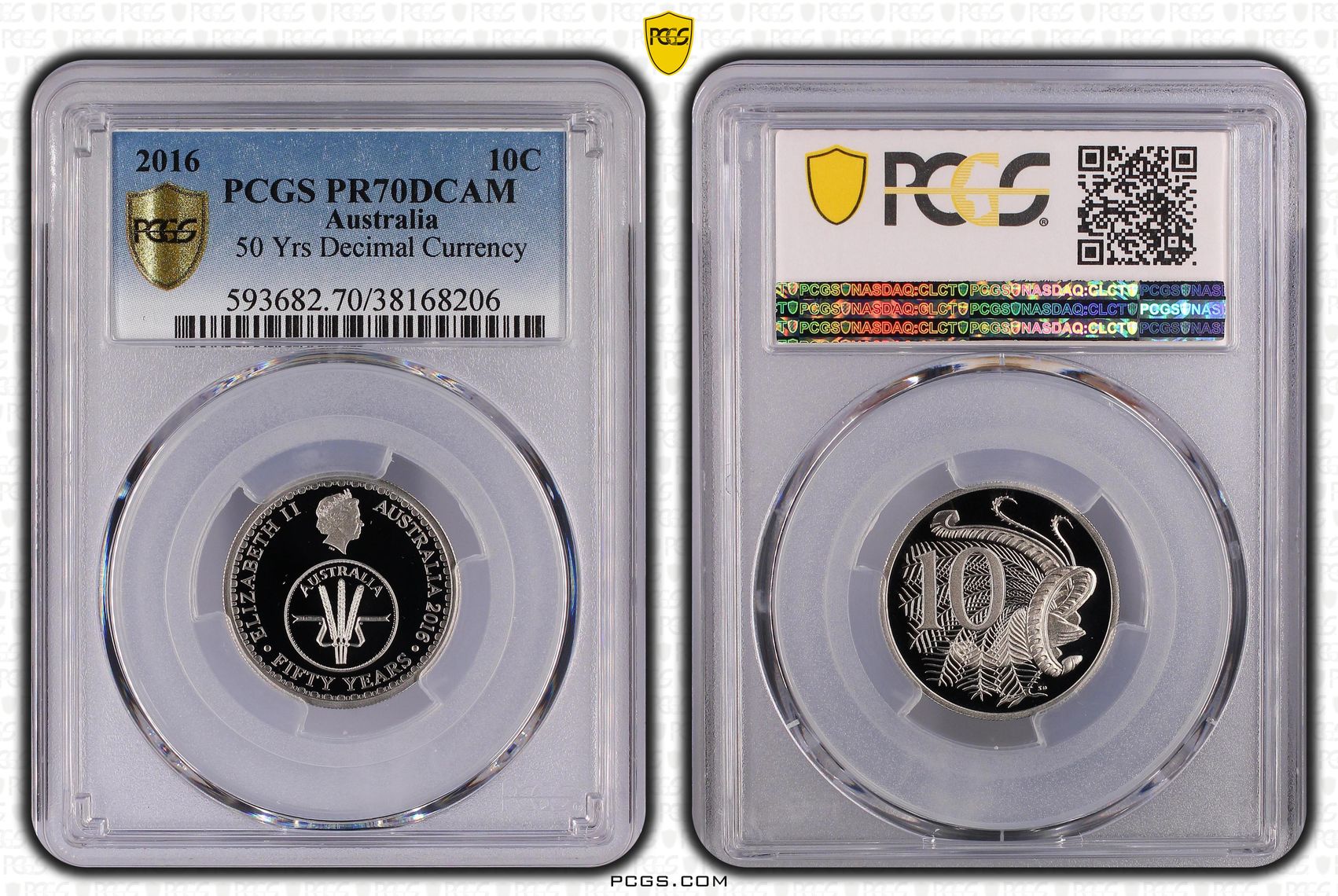 50 Yrs Decimal Currency, Ten Cent, 2016, PCGS PR70DCAM
