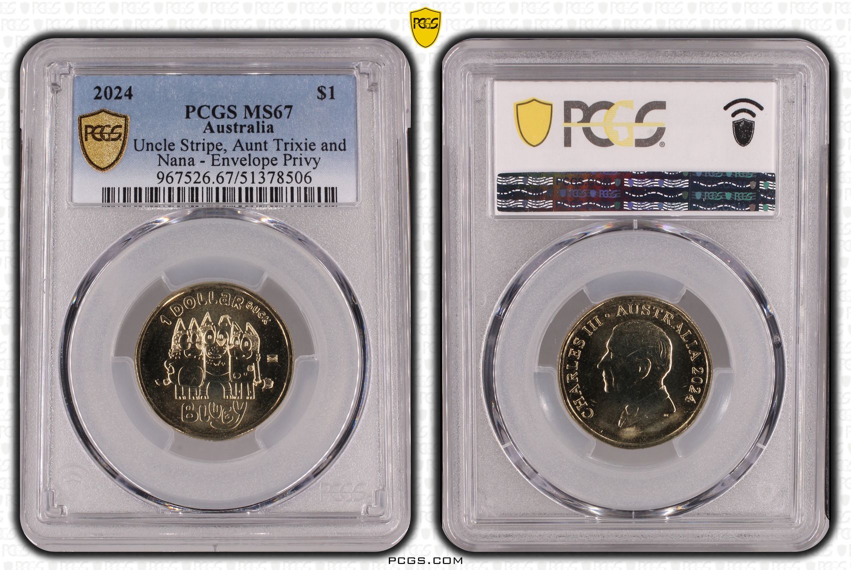 Uncle Stripe, Aunt Trixie and Nana - Envelope Privy, One Dollar, 2024, PCGS MS67