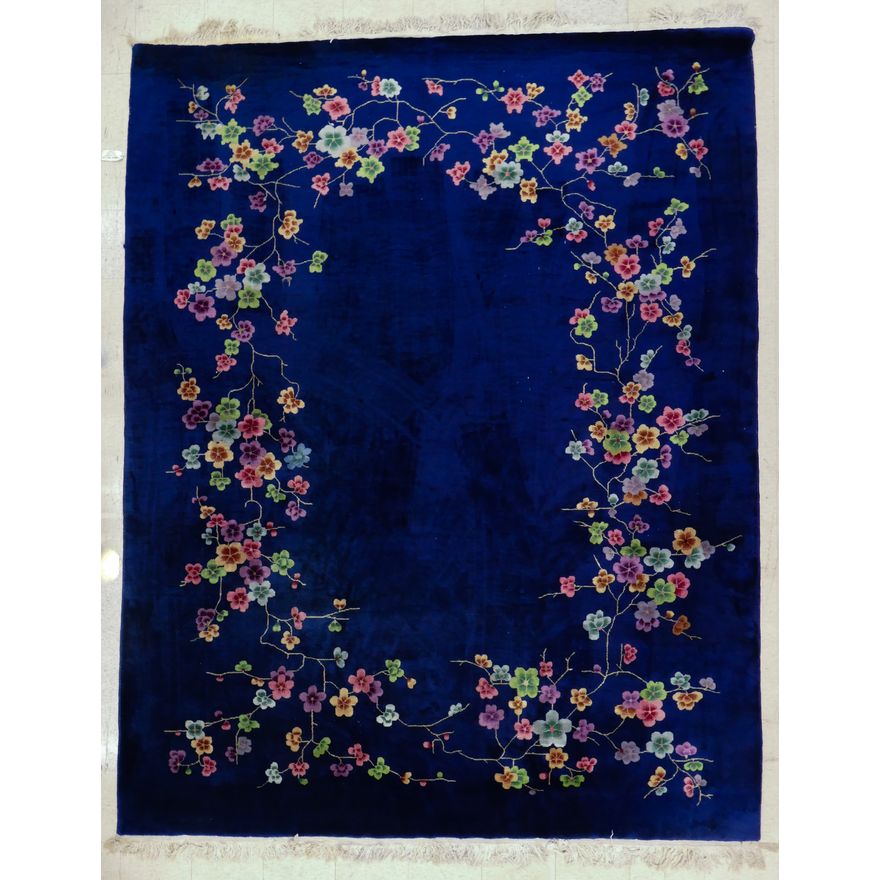Vintage Chinese Peking Cobalt Floral Rug 11' x 8' Approx.