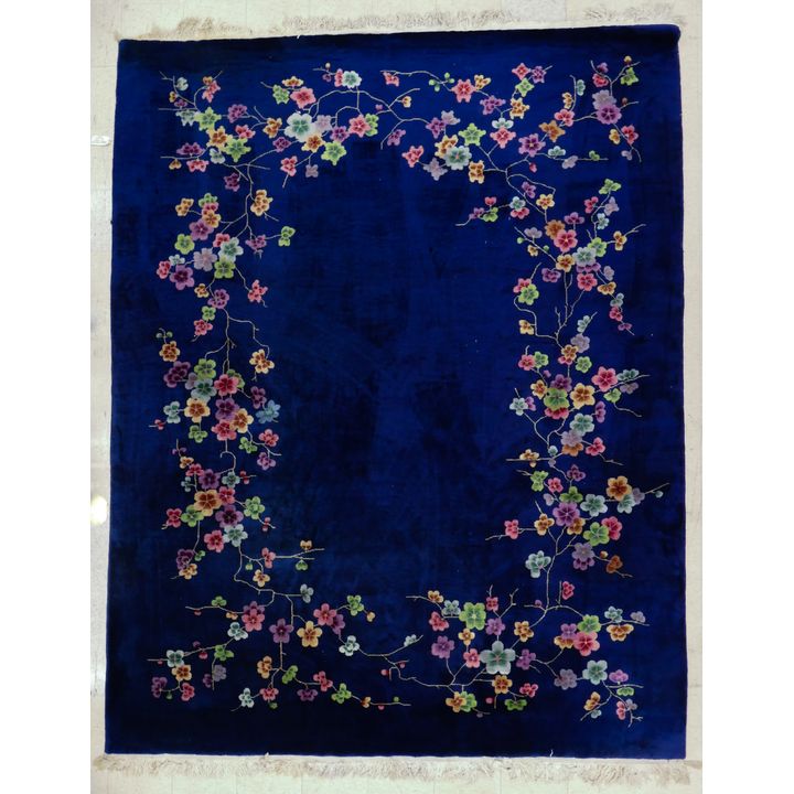 Vintage Chinese Peking Cobalt Floral Rug 11' x 8' Approx.