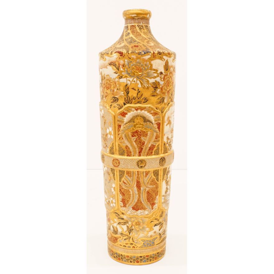 Kinkozan Japanese Satsuma Large Bottle Vase