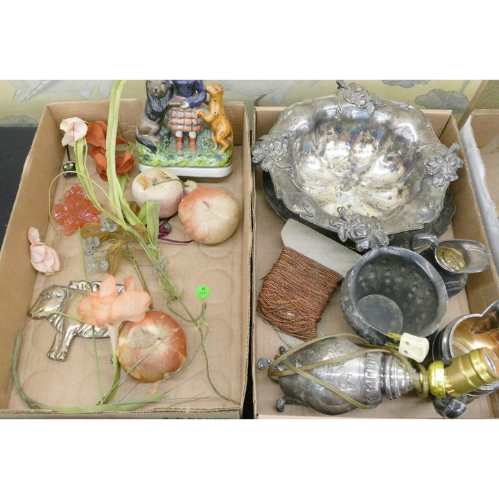 2 Boxes Antique Silverplate and Decor