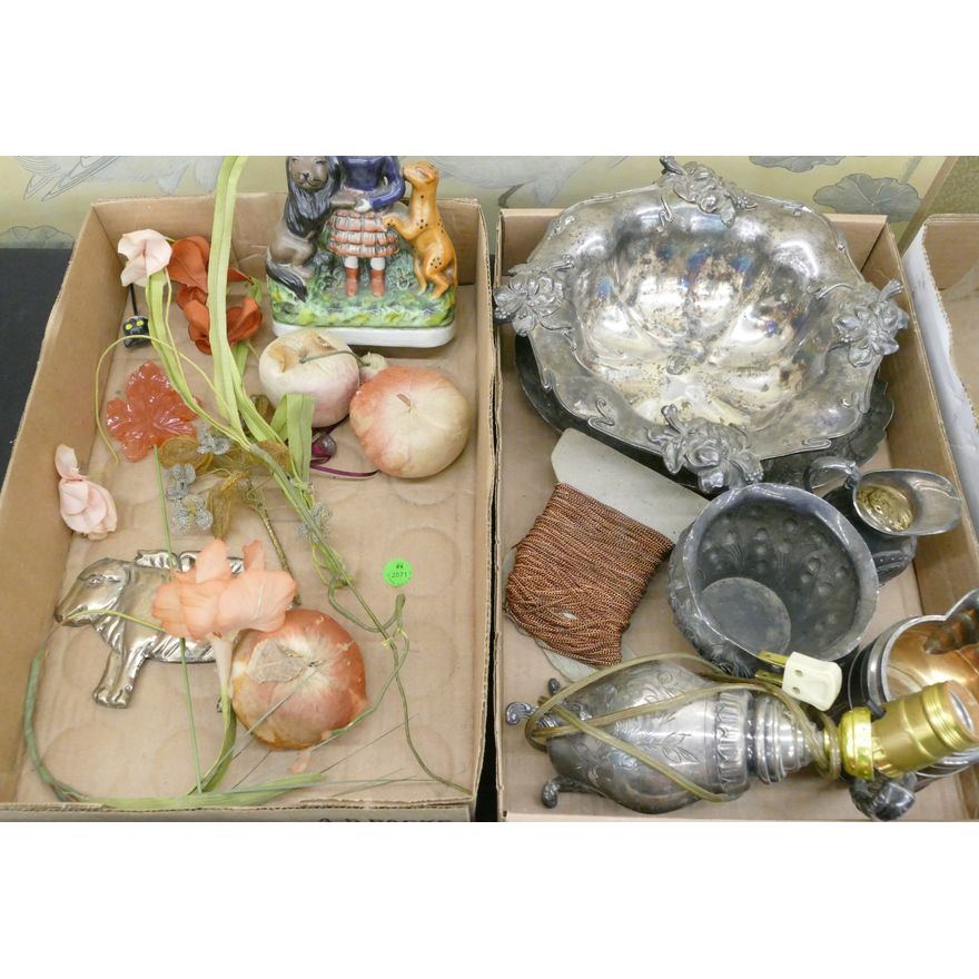 2 Boxes Antique Silverplate and Decor