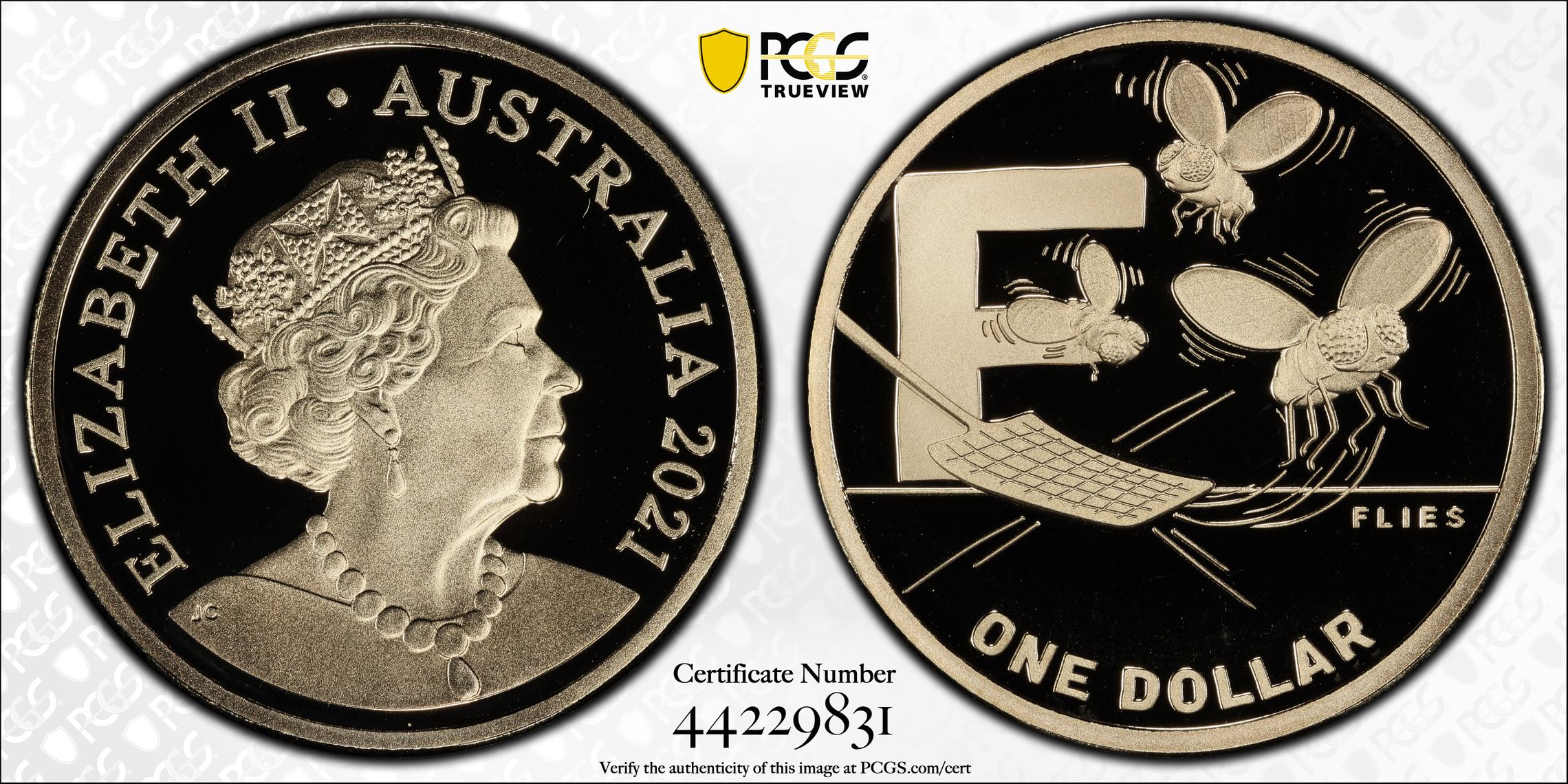 F- Flies AlBr, One Dollar, 2021, PCGS PR70DCAM