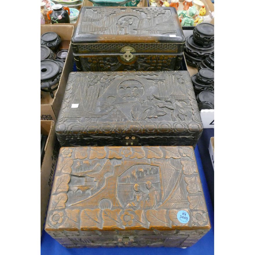 4pc Old Chinese Camphor Small Chests 9'' to 13''