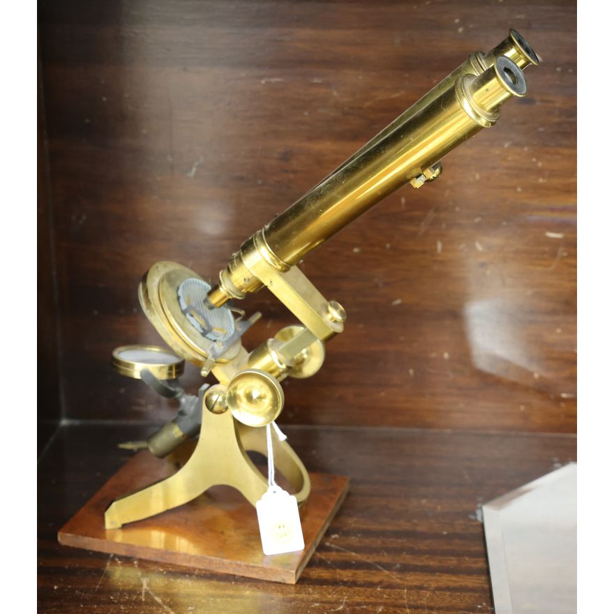 Antique John Baleman London Brass Binocular Microscope 14''
