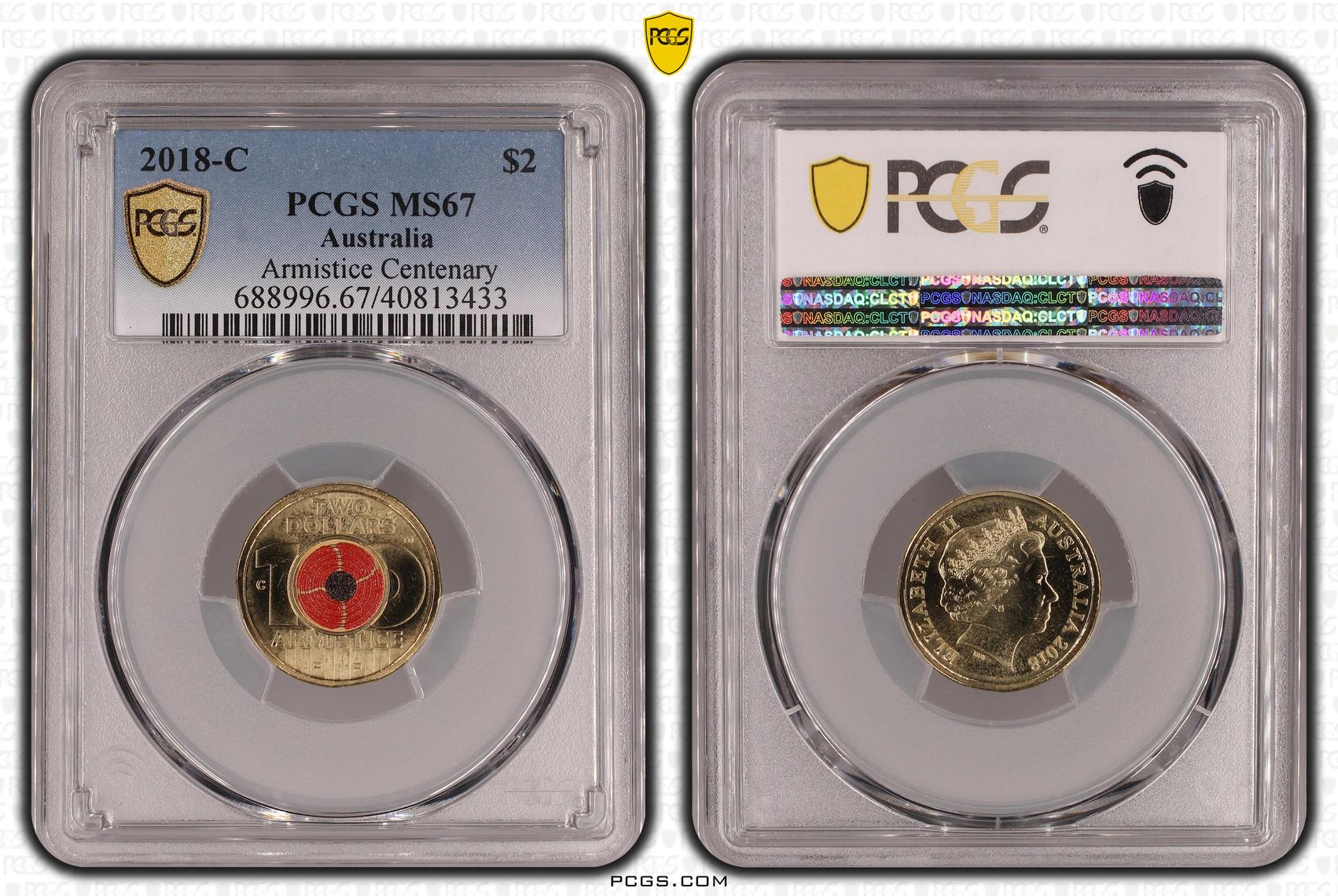 417 · Armistice Centenary Colorized , Two Dollar, 2018-C, PCGS MS67