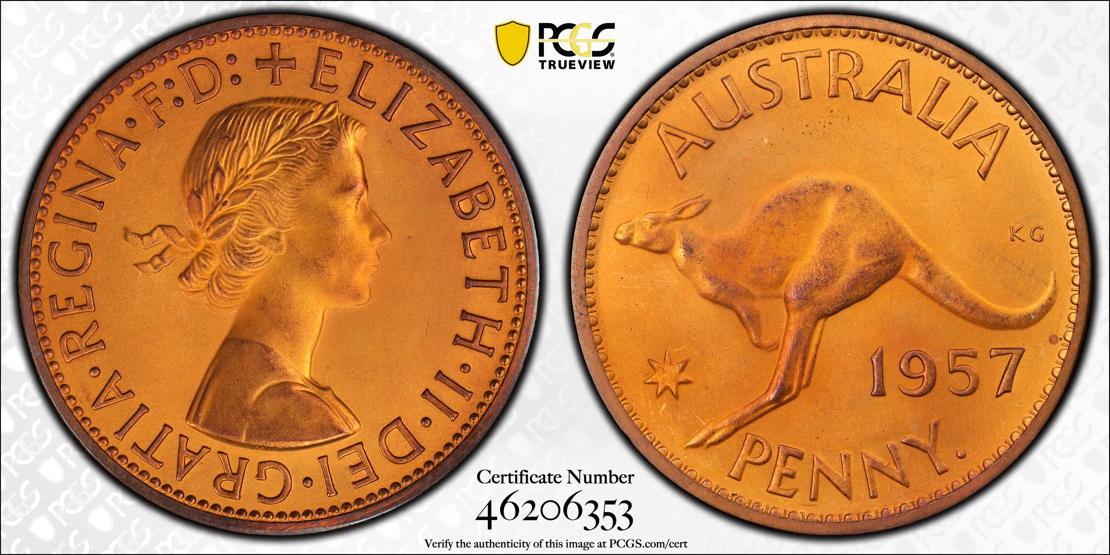 Elizabeth II, Matte, Penny, 1957, PCGS PR64RB