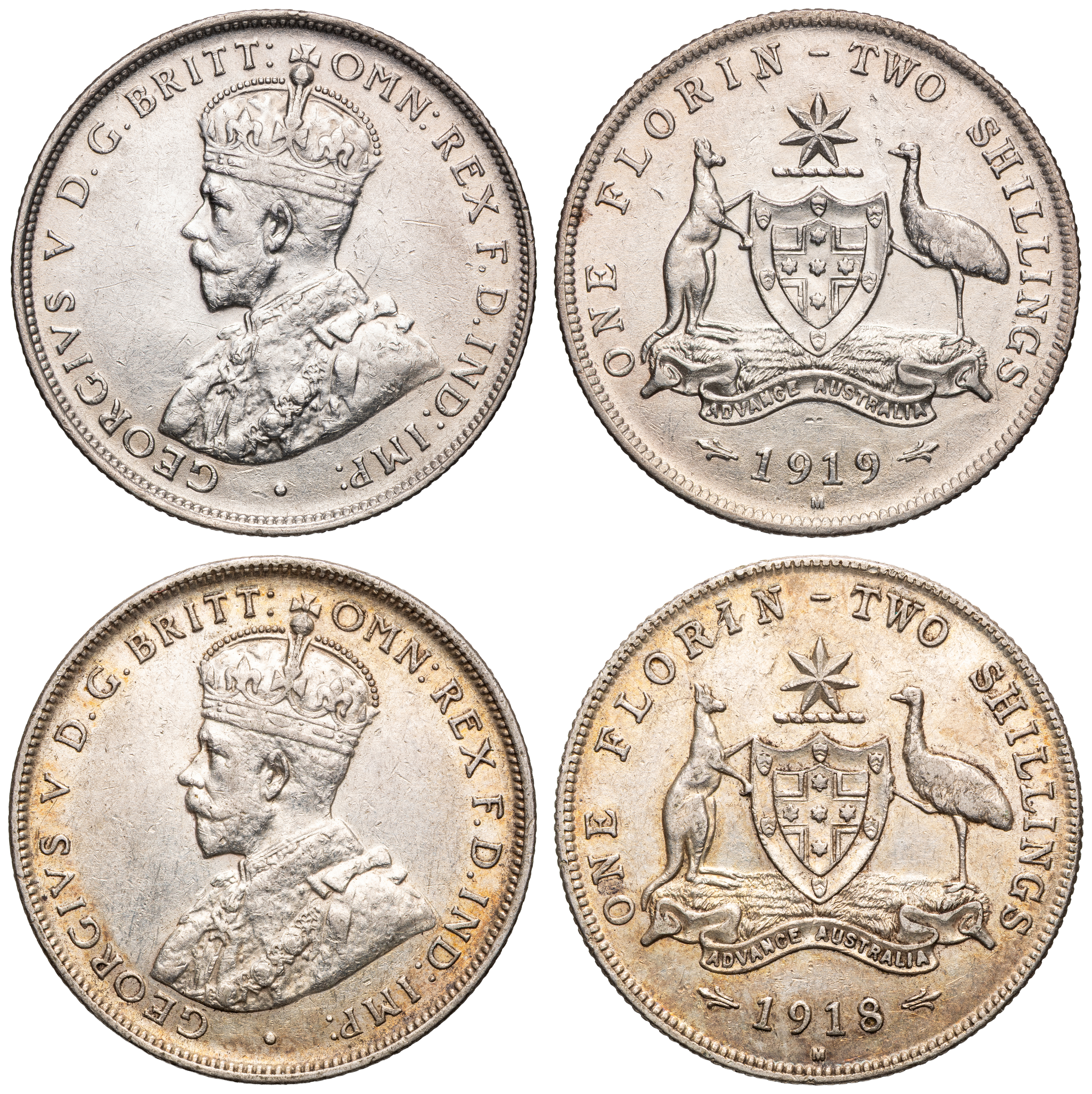 George V, Florin, 1918-M - 1919-M, VF
