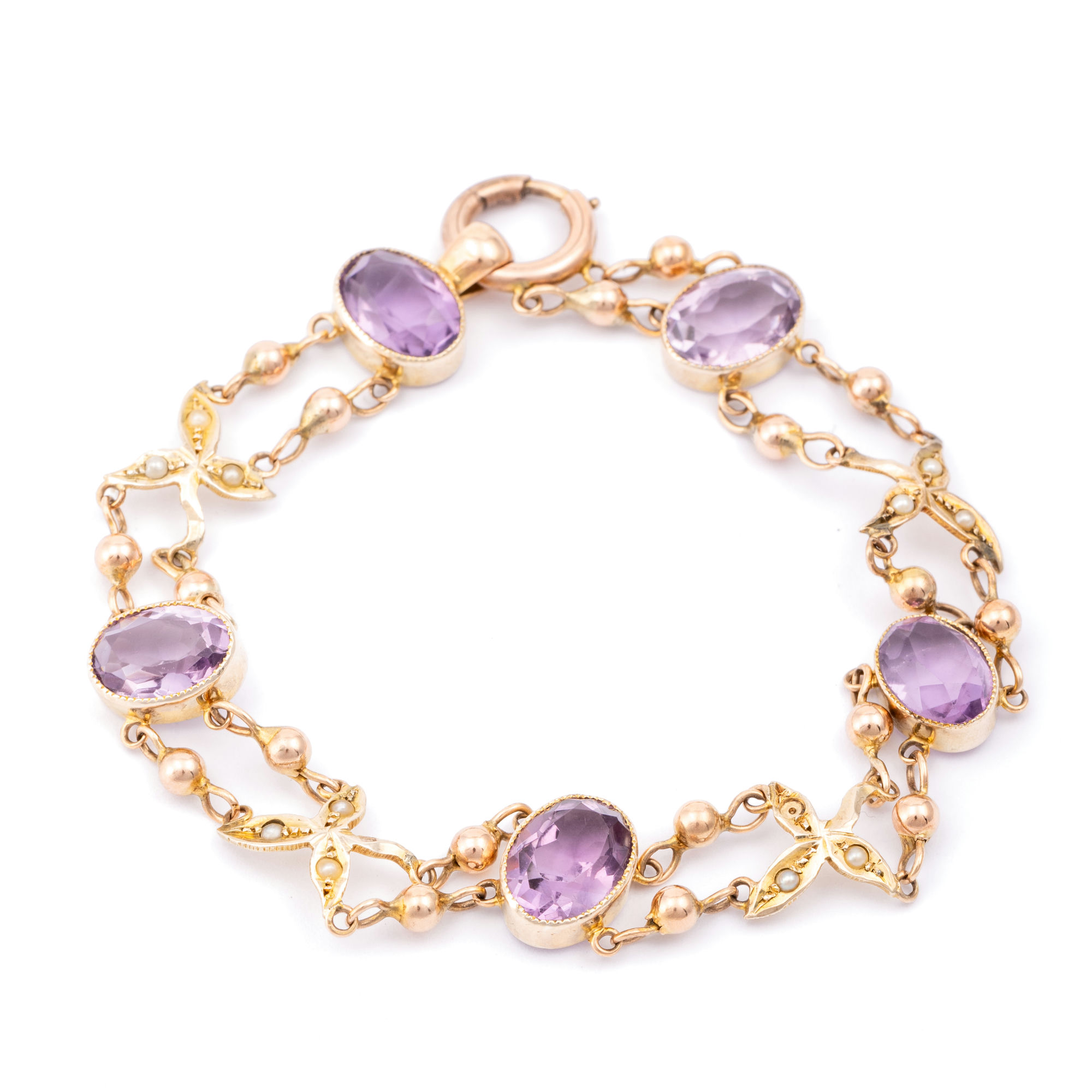 Vintage Amethyst & Seed Pearl Bracelet 9ct,