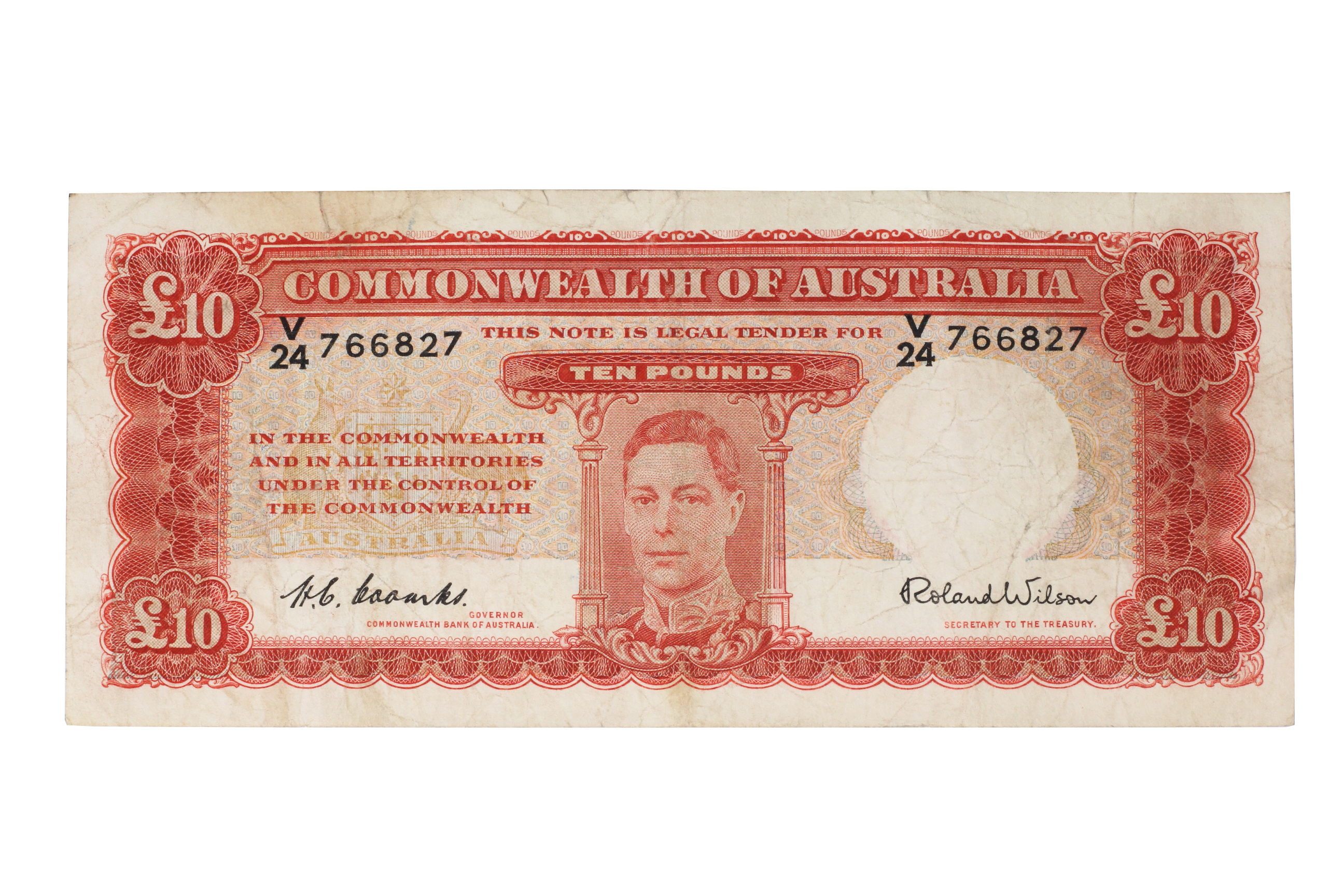 2308. · George VI, Ten Pounds, 1961, F