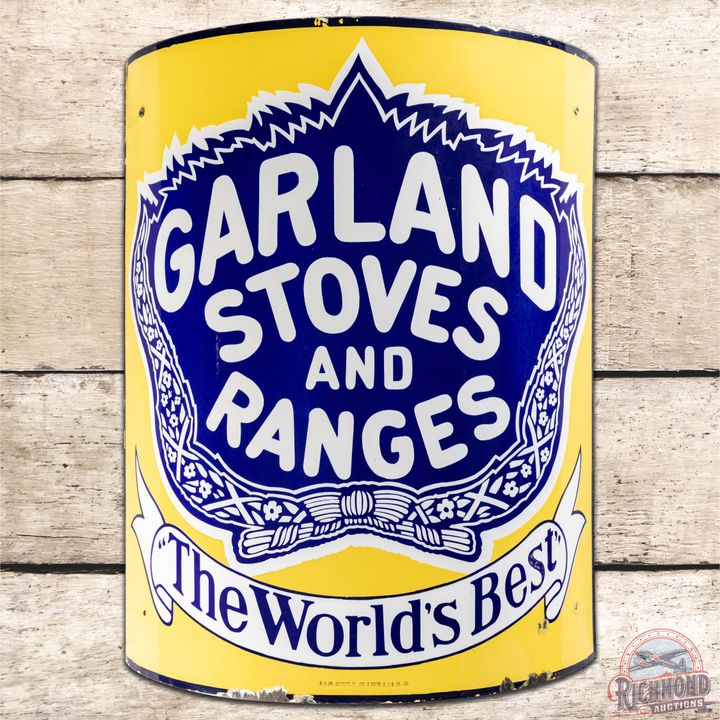 Garland Stoves and Ranges "The World's Best" Curved SS Porcelain Sign