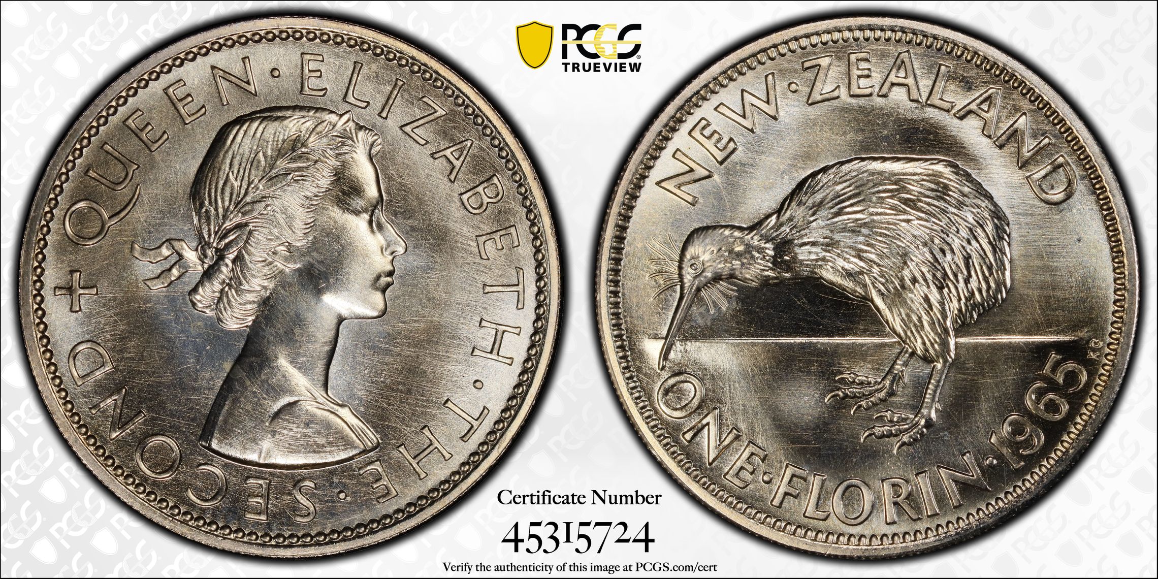 60 · New Zealand, Florin, 1965, PCGS - SP66