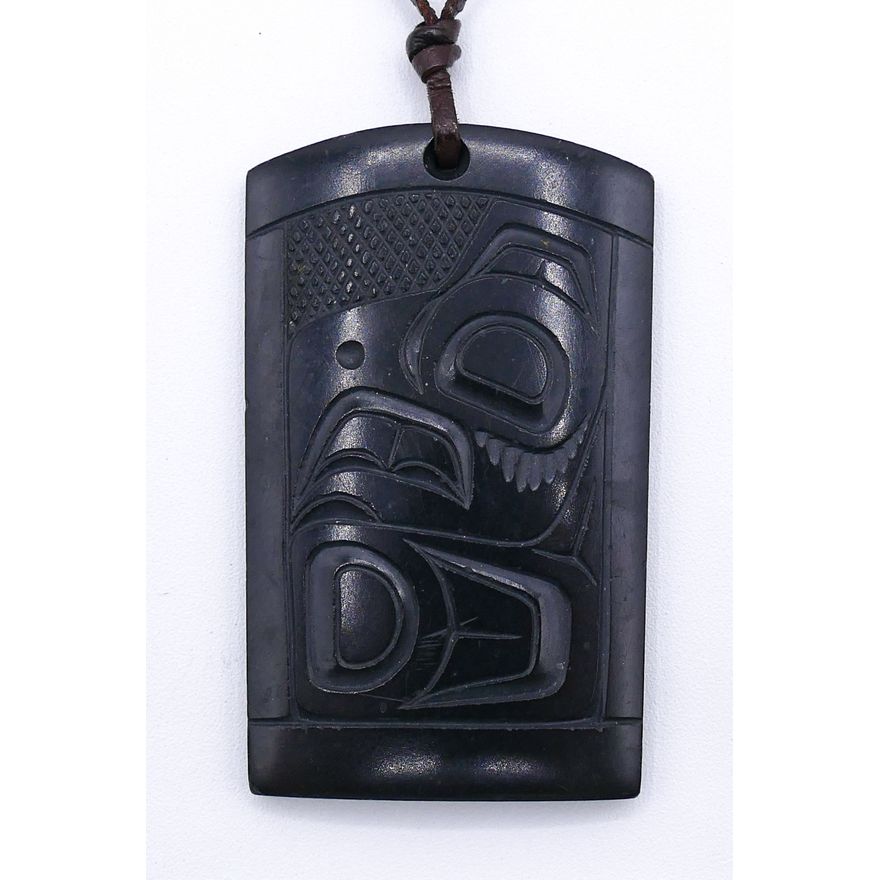 Pat Dixon Argillite Raven Pendant Necklace 2.25''