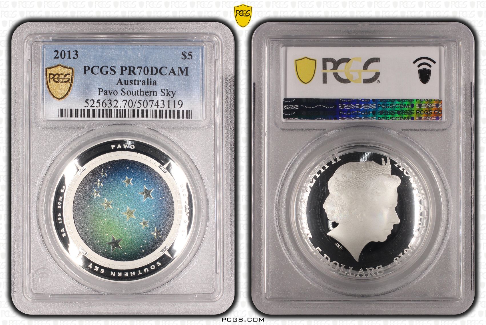 2013 Australia $5 Pavo Southern Sky Colorized PCGS PR70DCAM POP 9/0