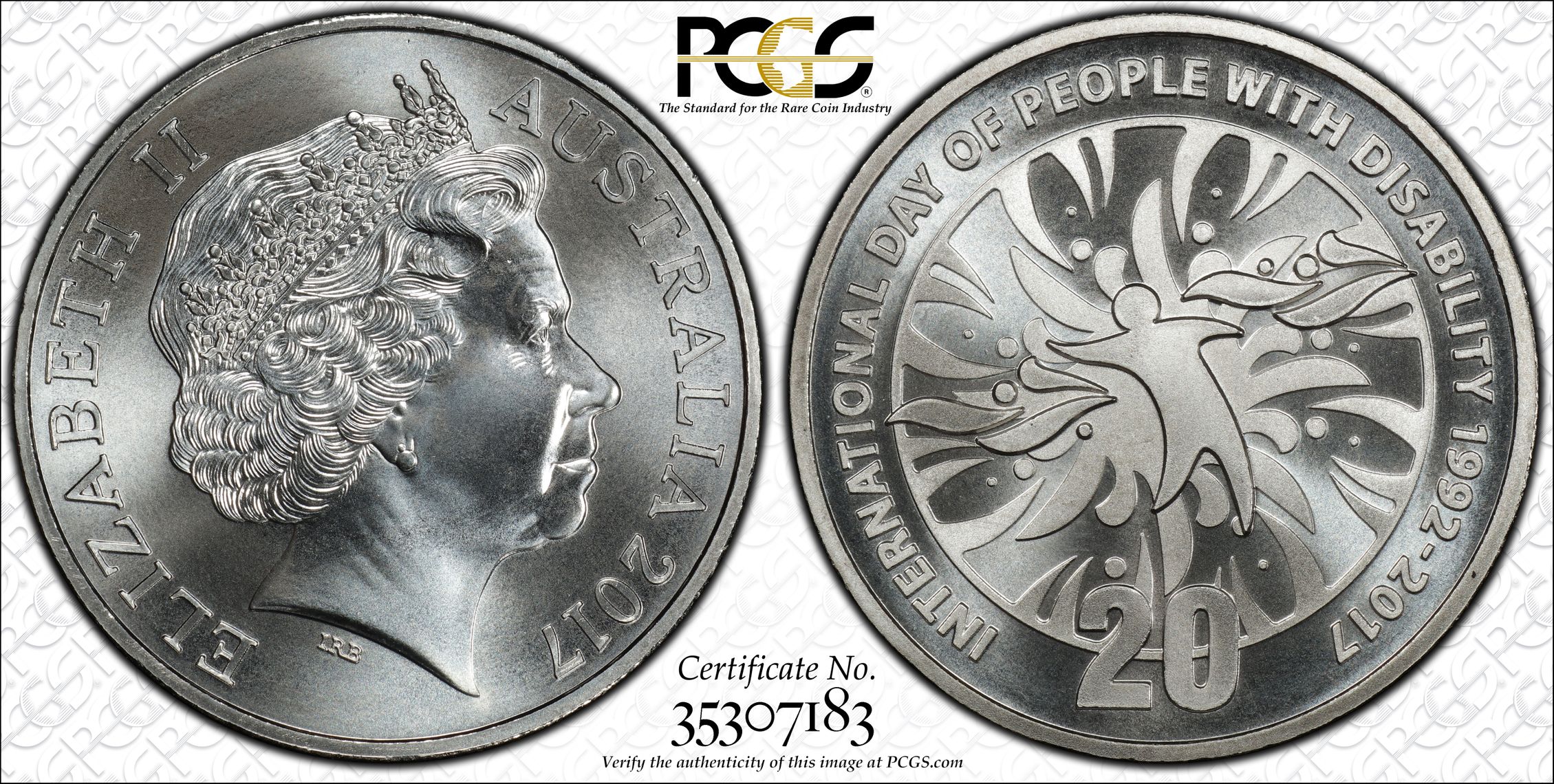 2017 Australia Twenty Cent, 20c Disabled Persons Day PCGS - MS69 -183