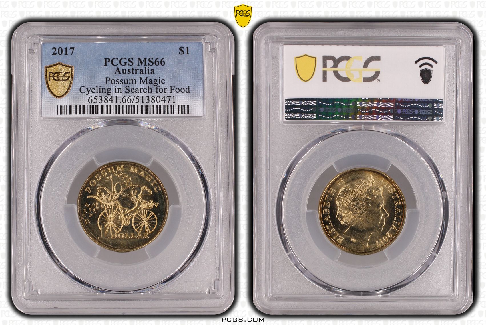 Possum Magic - Cycling in Search for Food, One Dollar, 2017, PCGS MS66