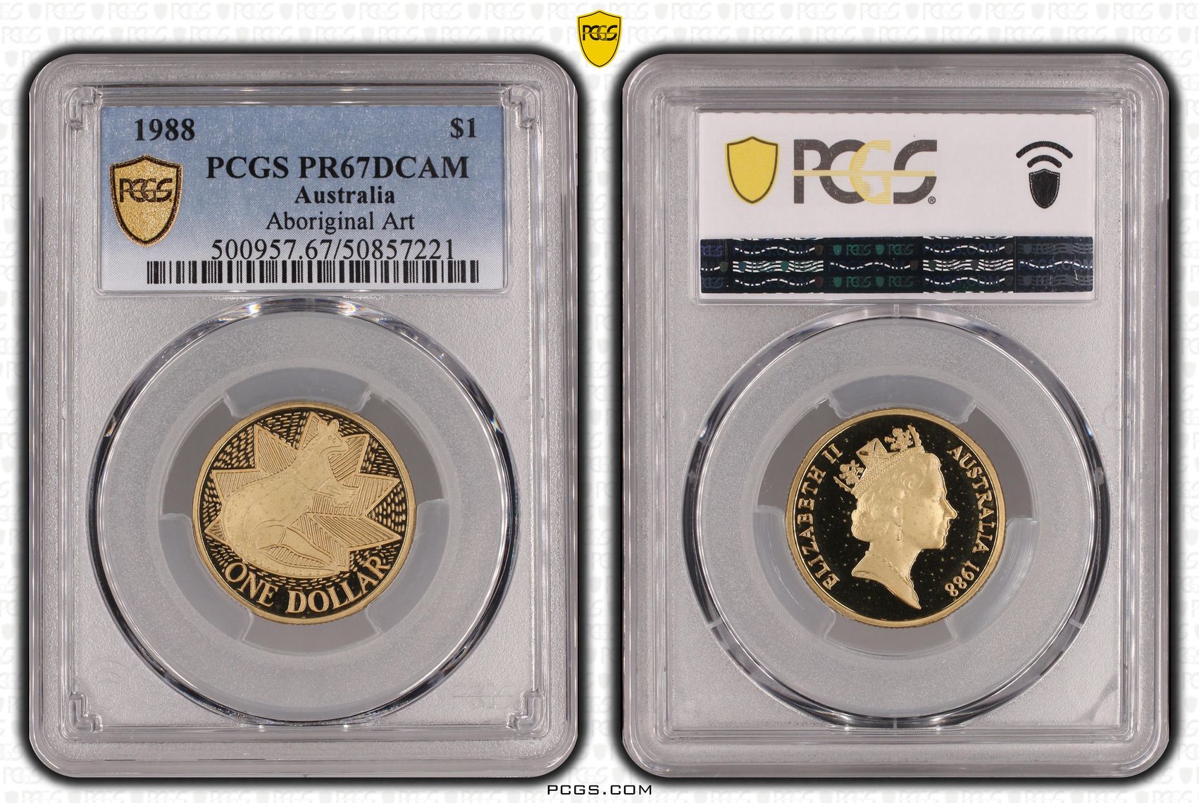 Aboriginal Art - Kangaroo , One Dollar, 1988, PCGS PR67DCAM