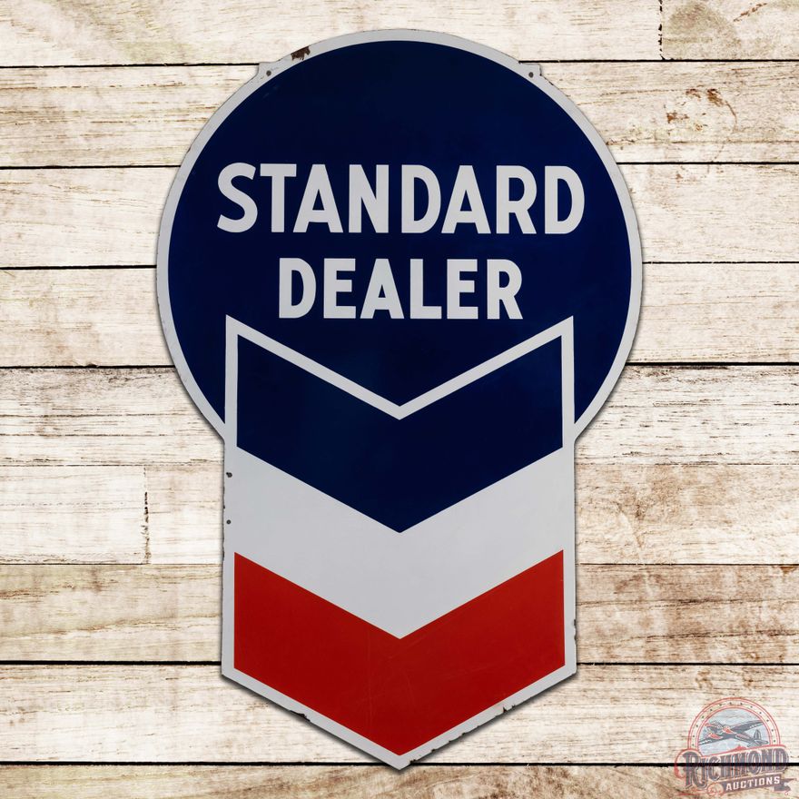Outstanding Standard Gasoline Dealer Die Cut Double Sided Porcelain ID Sign w/ Hallmark