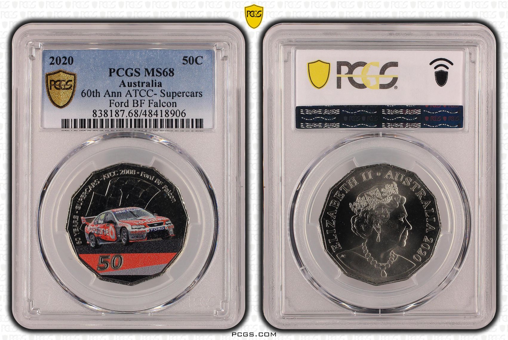 60th Ann ATCC- Supercars Ford BF Falcon , Fifty Cent, 2020, PCGS MS68