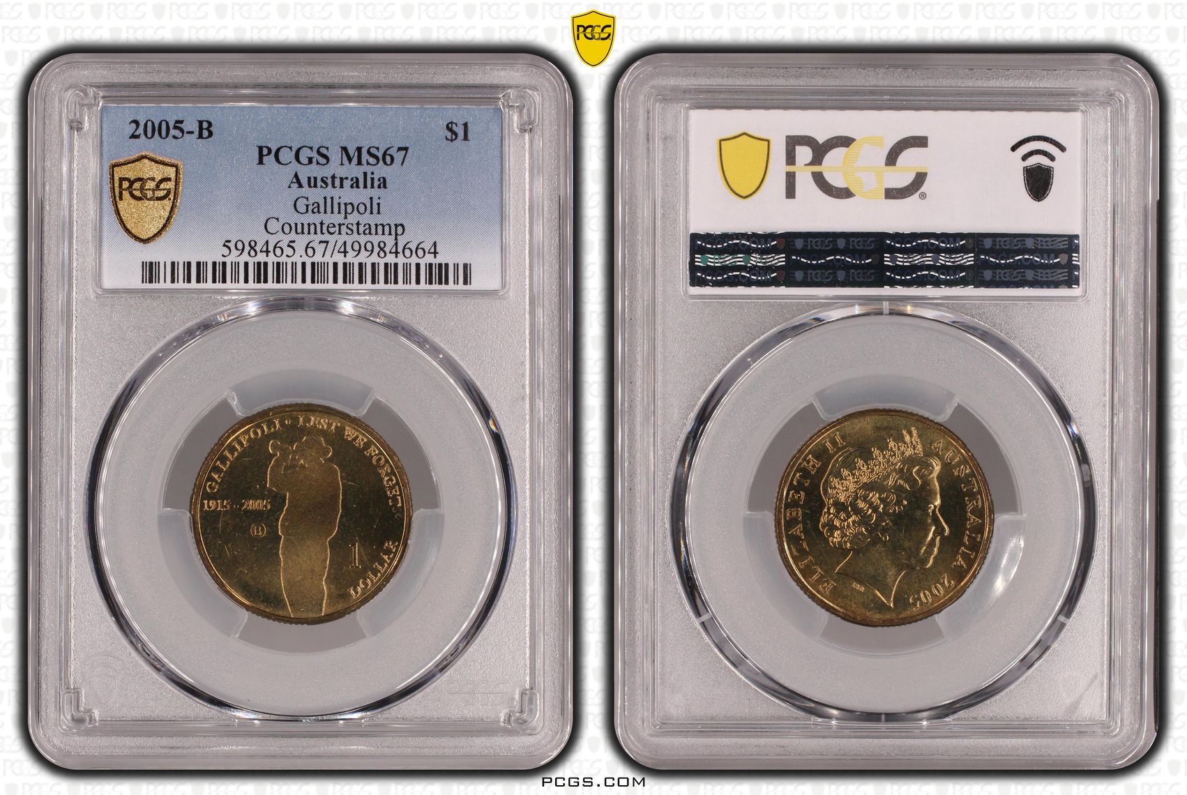 215 · Gallipoli Counterstamp , One Dollar, 2005-B, PCGS MS67