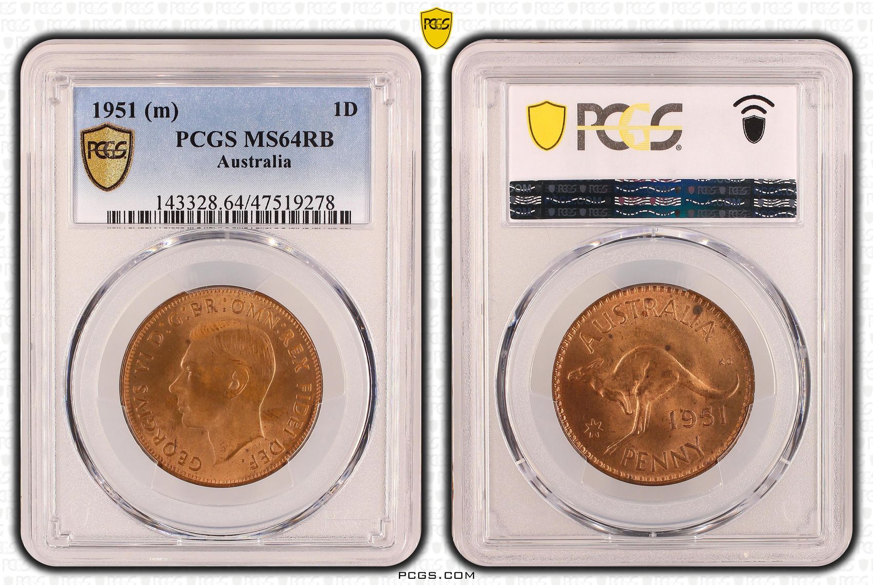 One Penny, 1951, PCGS MS 64RB