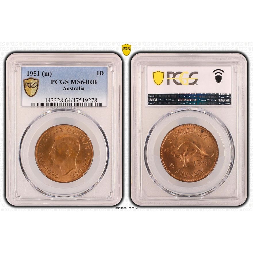 One Penny, 1951, PCGS MS 64RB