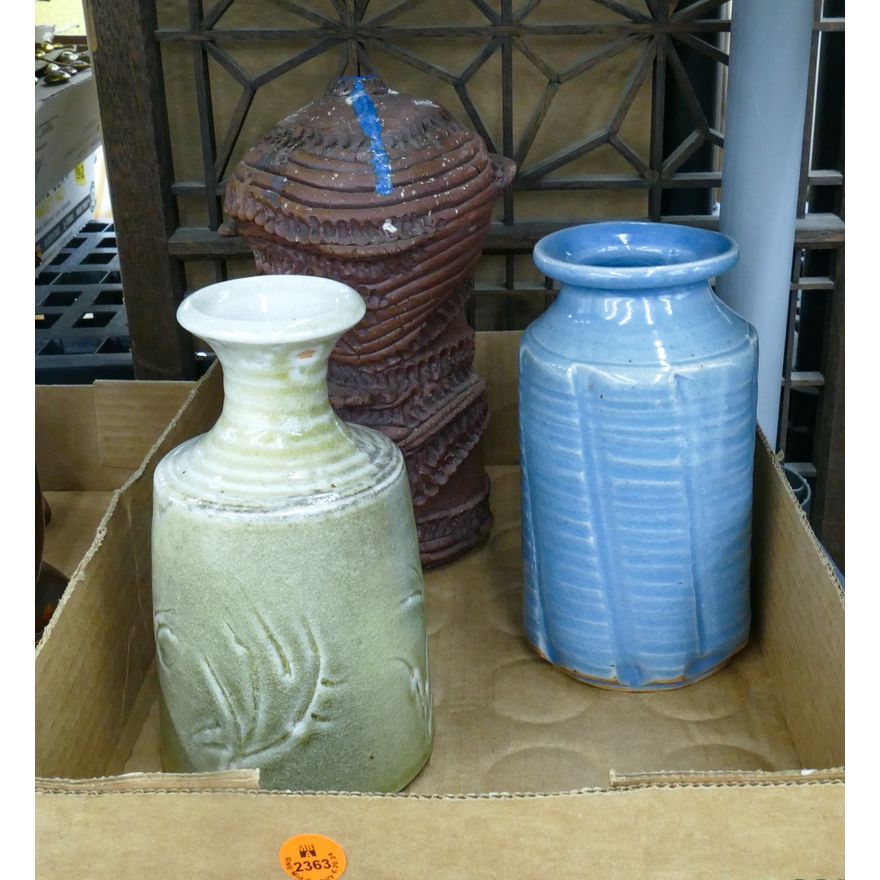 Box 3pc Ed Brannan Pottery Vases