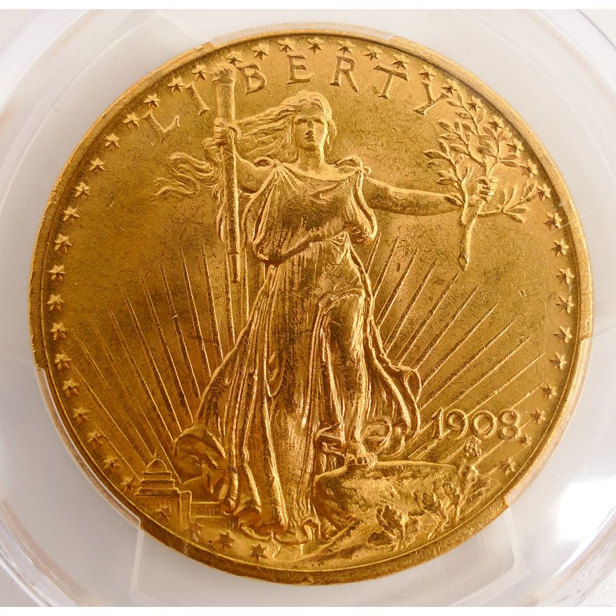 United States 1908 Gold Saint Gaudens Double Eagle $20 Dollar Coin, PCGS MS64