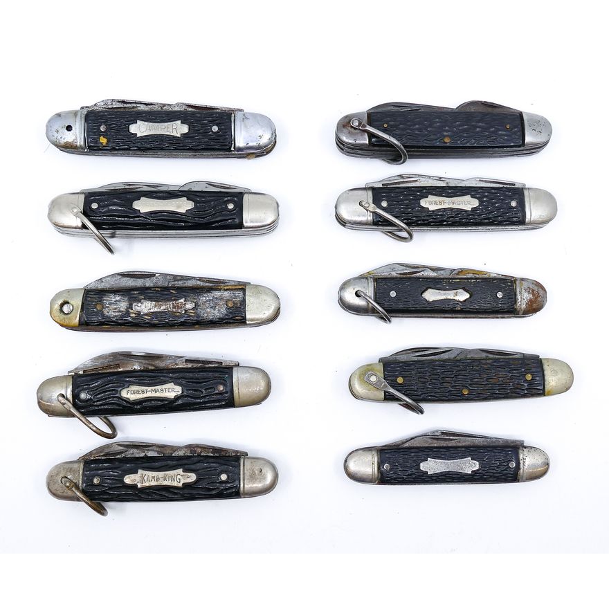 Box 10pc Antique Black Handled Pocket Knives