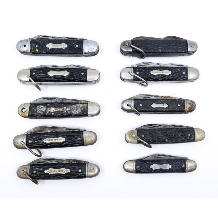 Box 10pc Antique Black Handled Pocket Knives