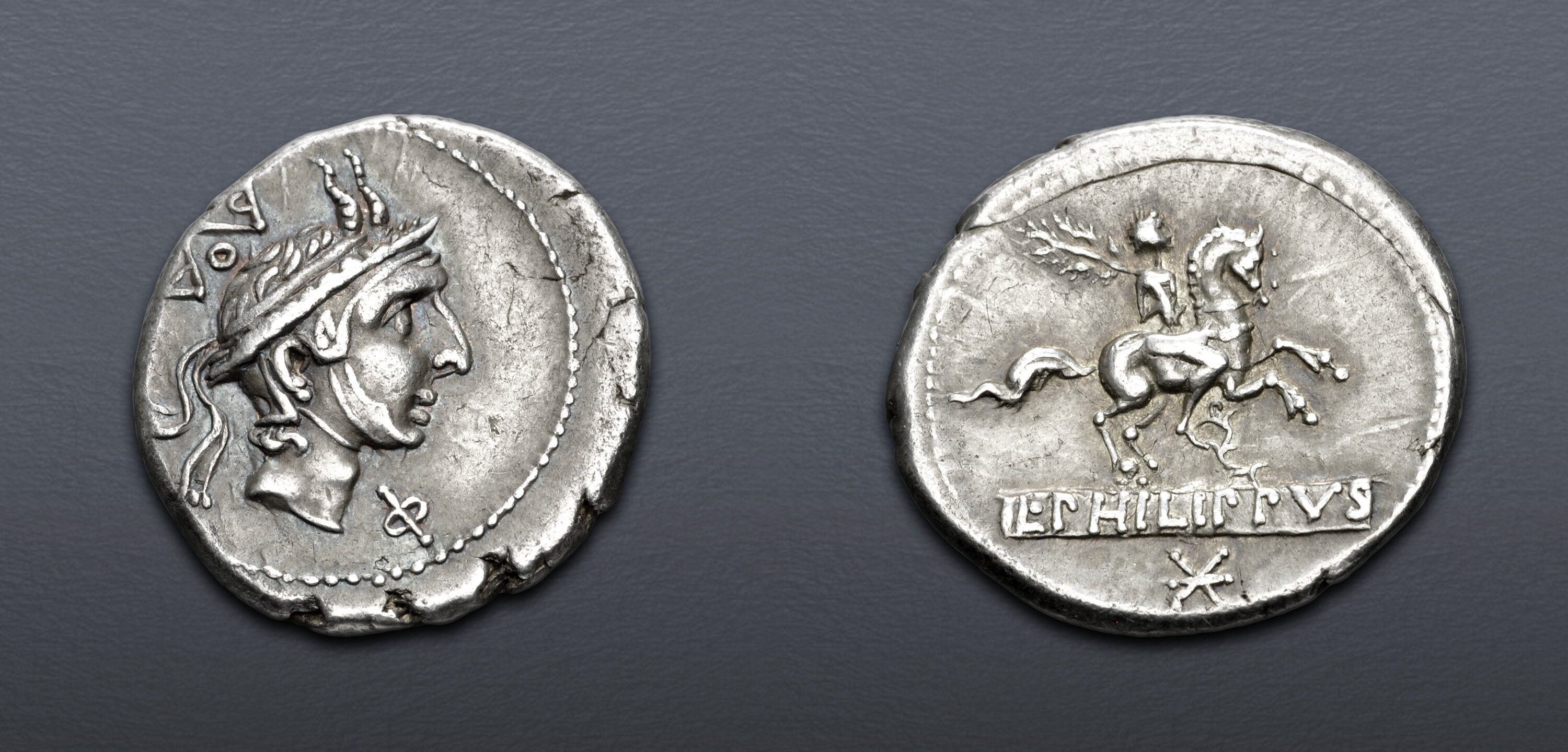 L. Philippus. 113-112 BC. AR Denarius (18mm, 3.92 g, 9h). Rome mint ...