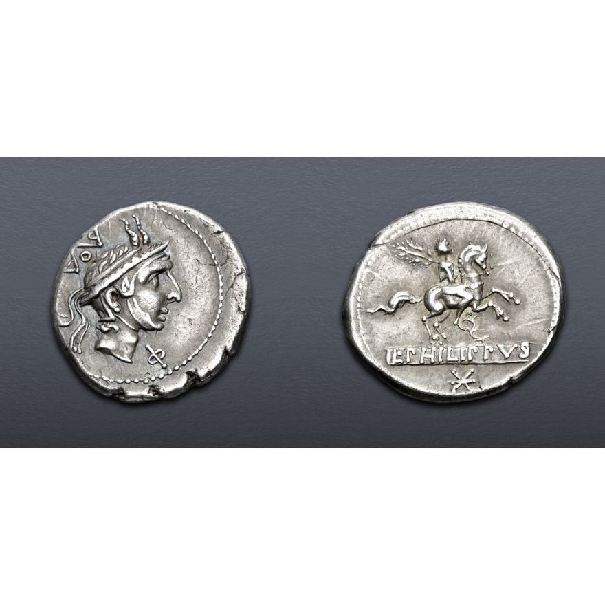 112 Bc L. Philippus. 113-112 BC. AR Denarius (18mm, 3.92 g, 9h). Rome mint ...