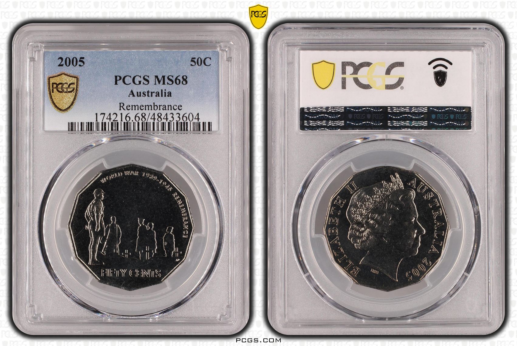 Elizabeth II, Remembrance, Fifty Cent, 2005, PCGS MS68