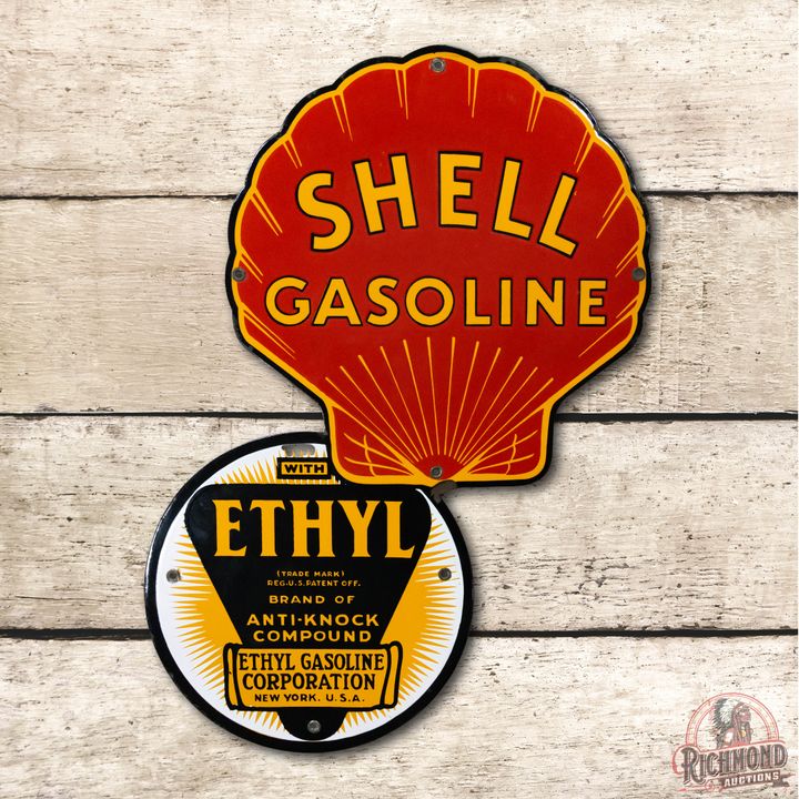 Rare Shell Ethyl Eight Ball  Porcelain Pump Plate Sign TAC 9.25