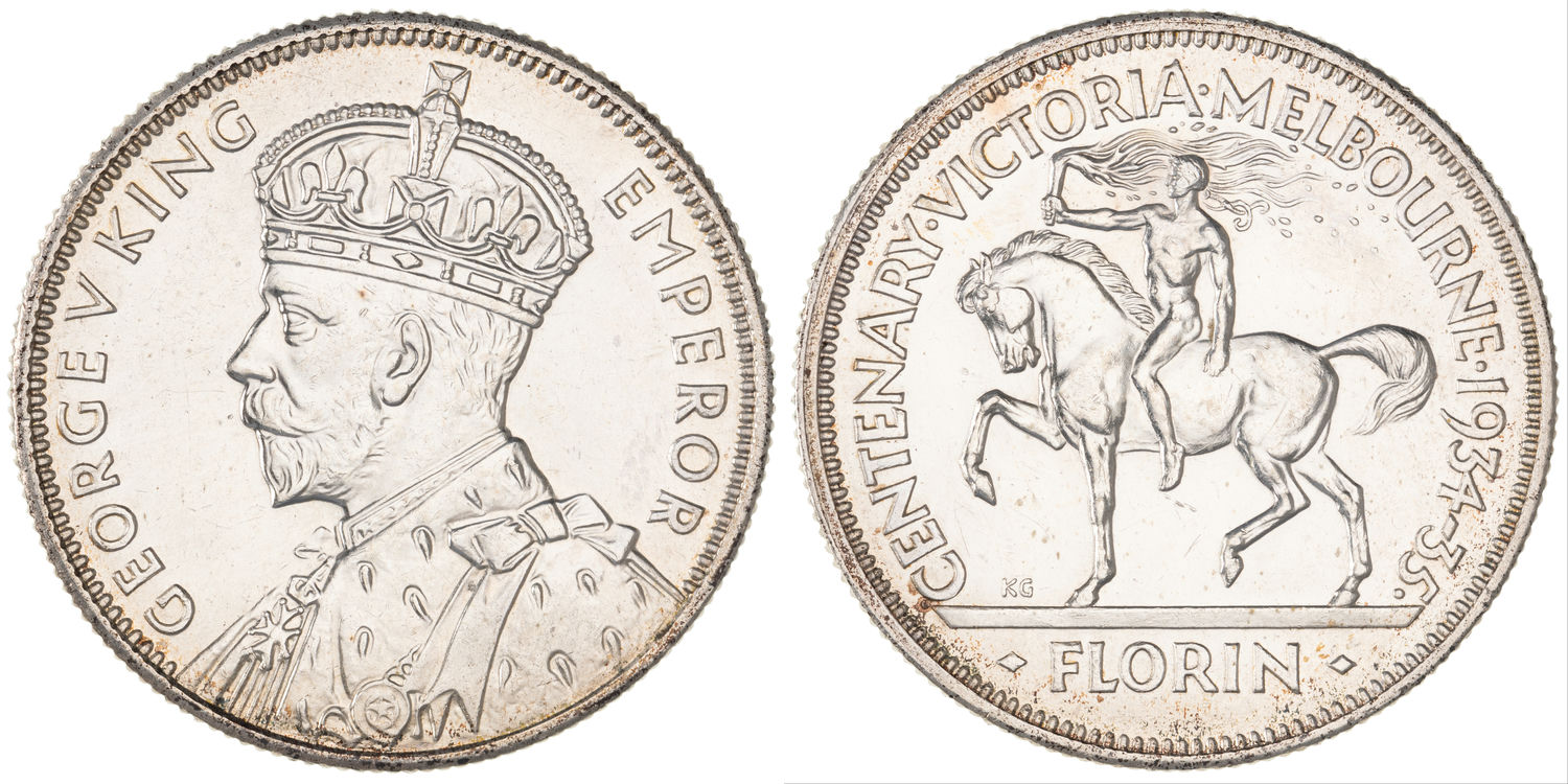 George V, Melbourne Centenary, Florin, 1934-35, UNC