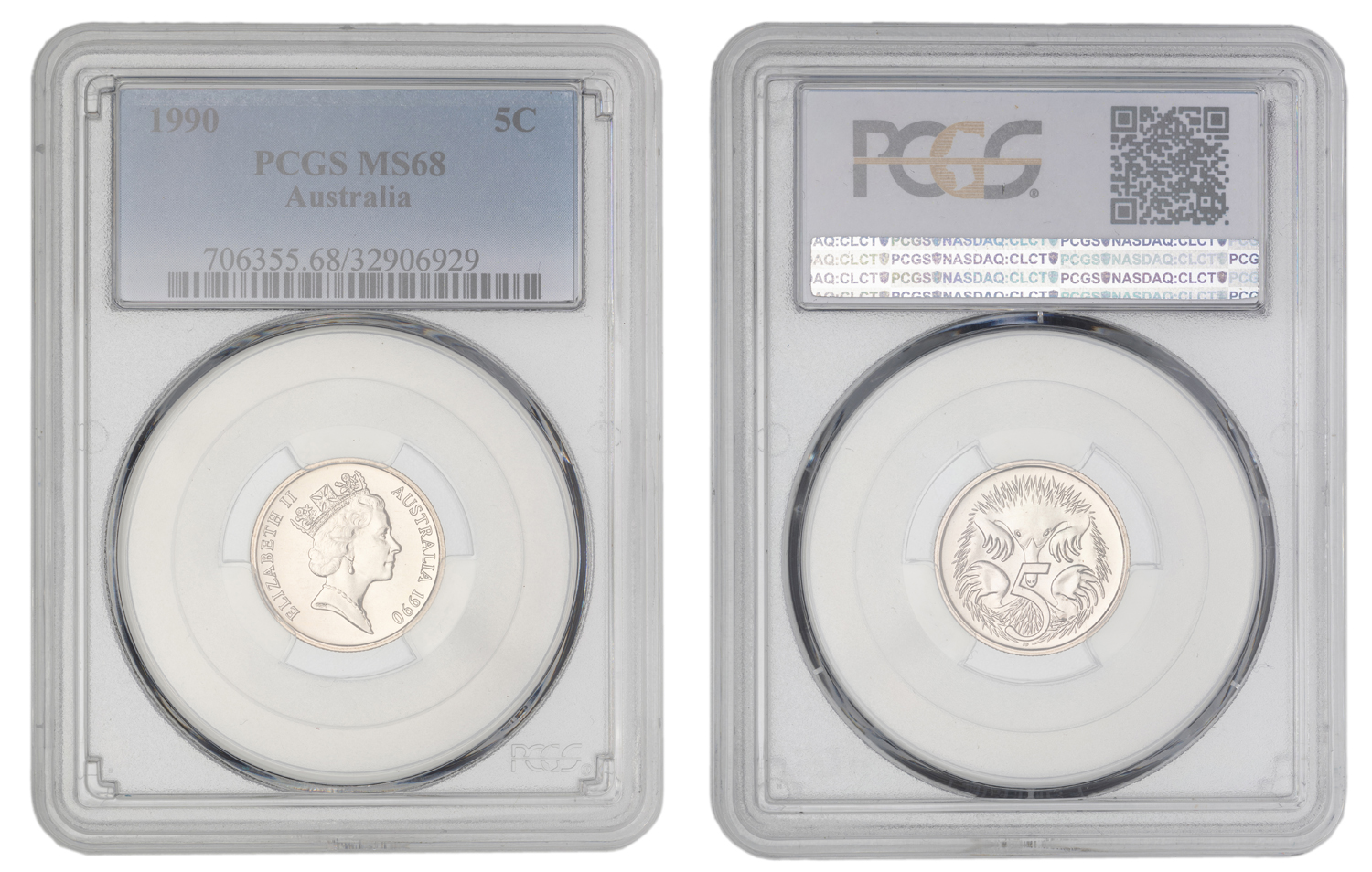 Elizabeth II, Five Cent, 1990, PCGS MS68