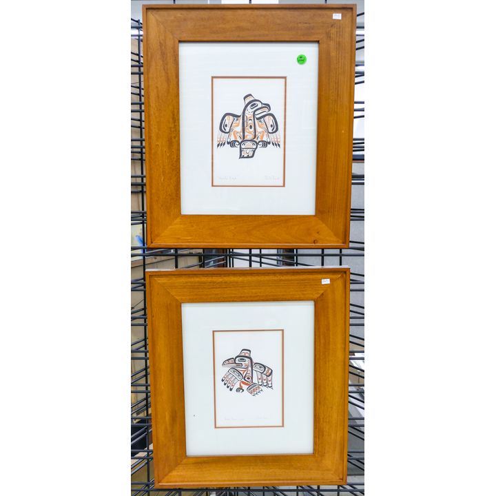 Pair Bill Reid ''Haida Eagle & Raven'' Prints Framed 19''x16''